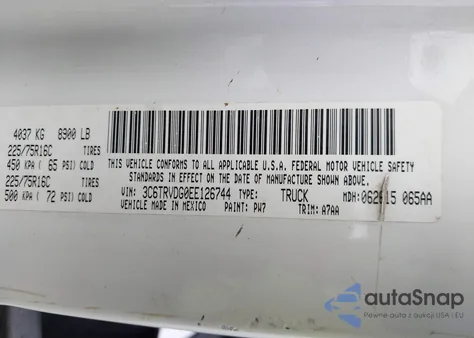 2014 Ram Promaster 2500 High Roof z USA, uszkodzony, nr VIN 3C6TRVDG0EE126744